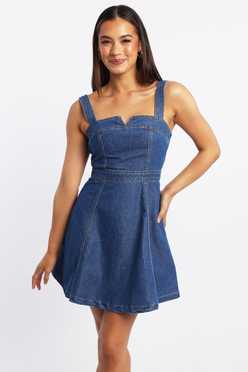 Blue Fit And Flare Dress Mini