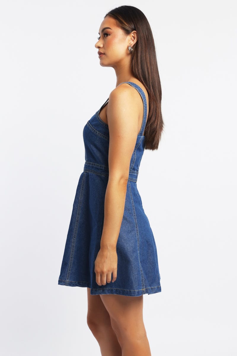 Blue Fit And Flare Dress Mini