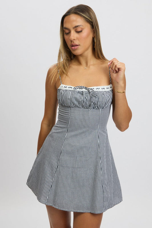 Black Check Mini Dress Strappy