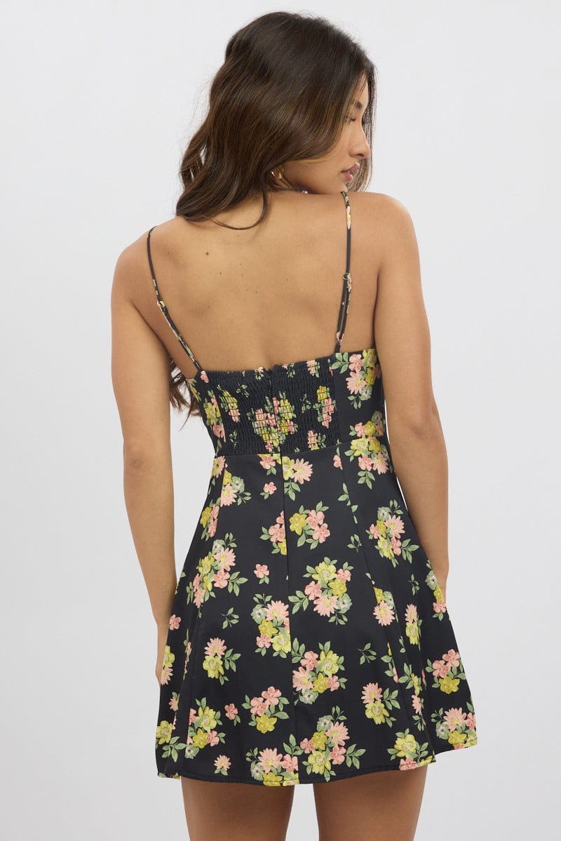Black Floral Mini Dress Strappy