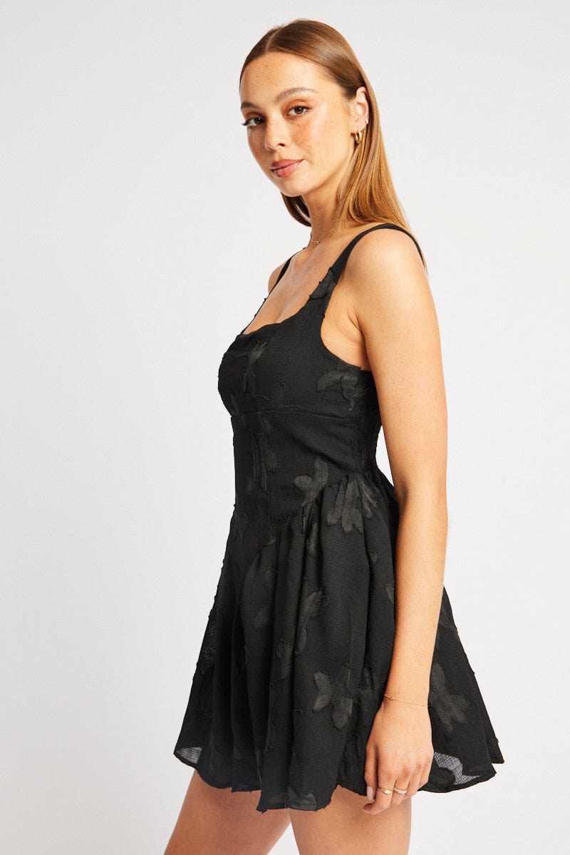 Black Fit And Flare Dress Mini Burn Out