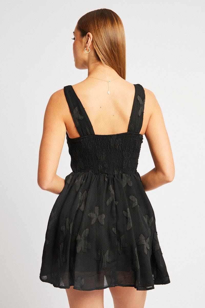 Black Fit And Flare Dress Mini Burn Out