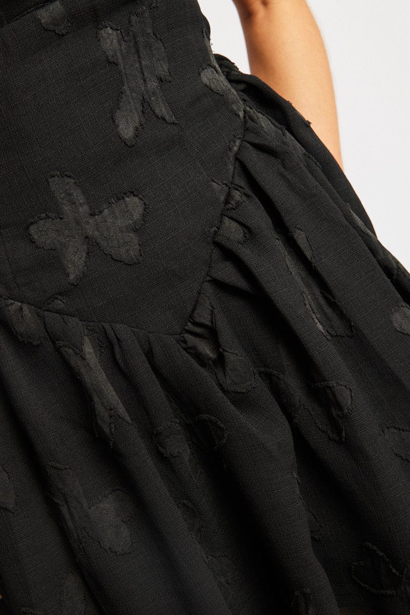 Black Fit And Flare Dress Mini Burn Out