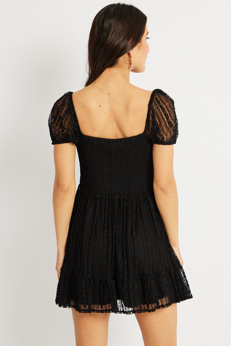 Black Fit And Flare Dress Mini Lace