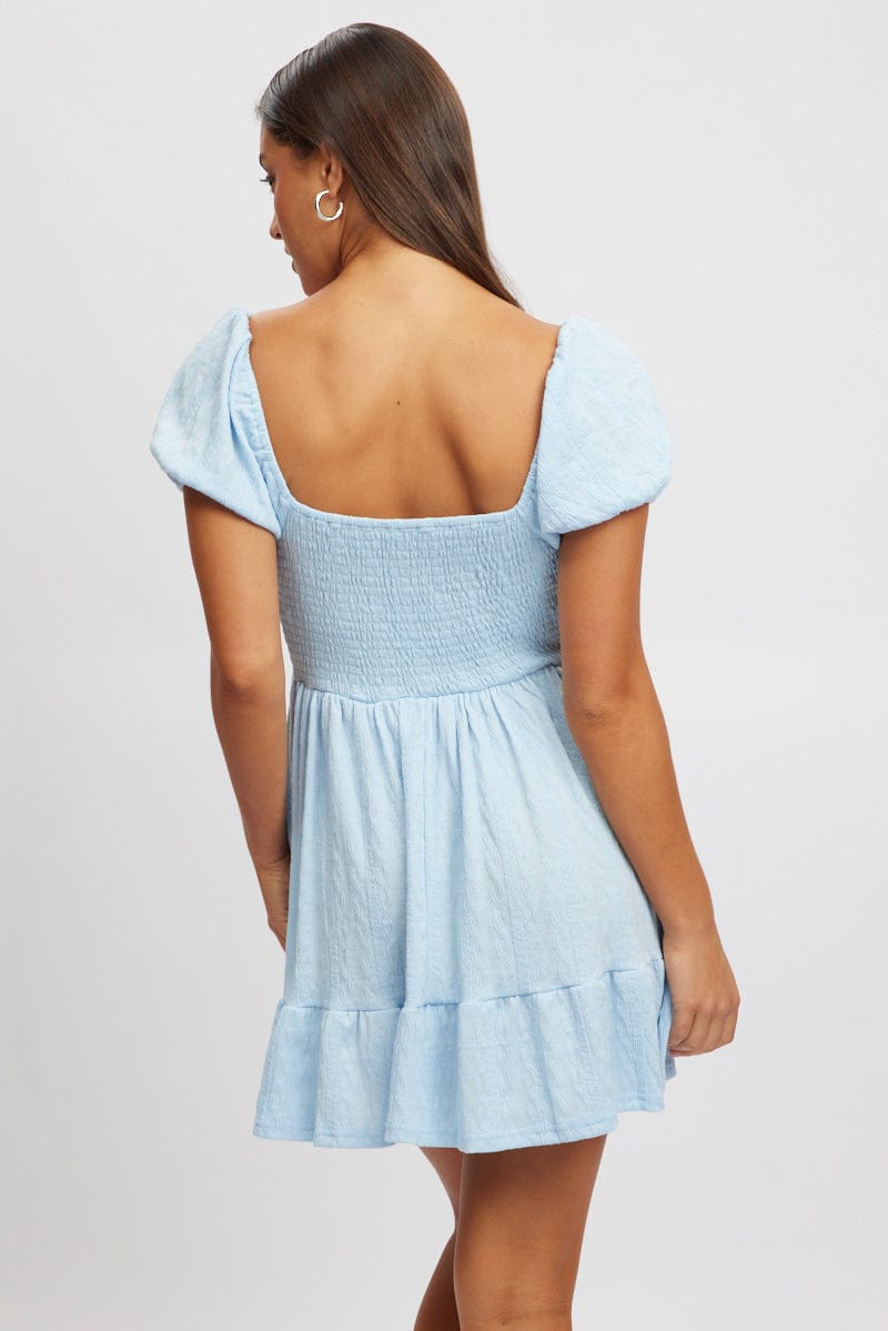 Blue Fit And Flare Dress Mini Lace