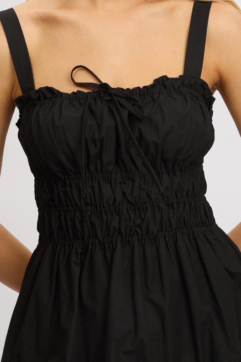 Black Fit And Flare Dress Mini Poplin