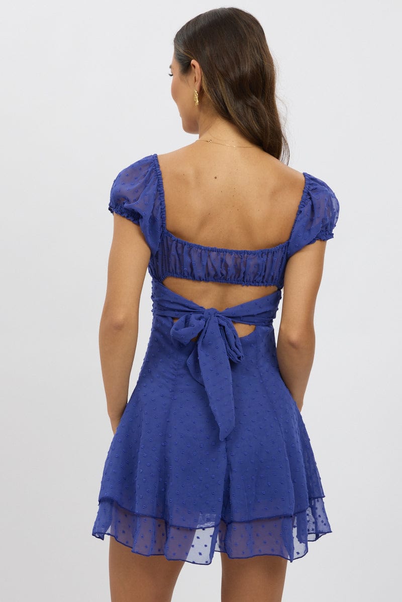 Blue Mini Dress Back Tie
