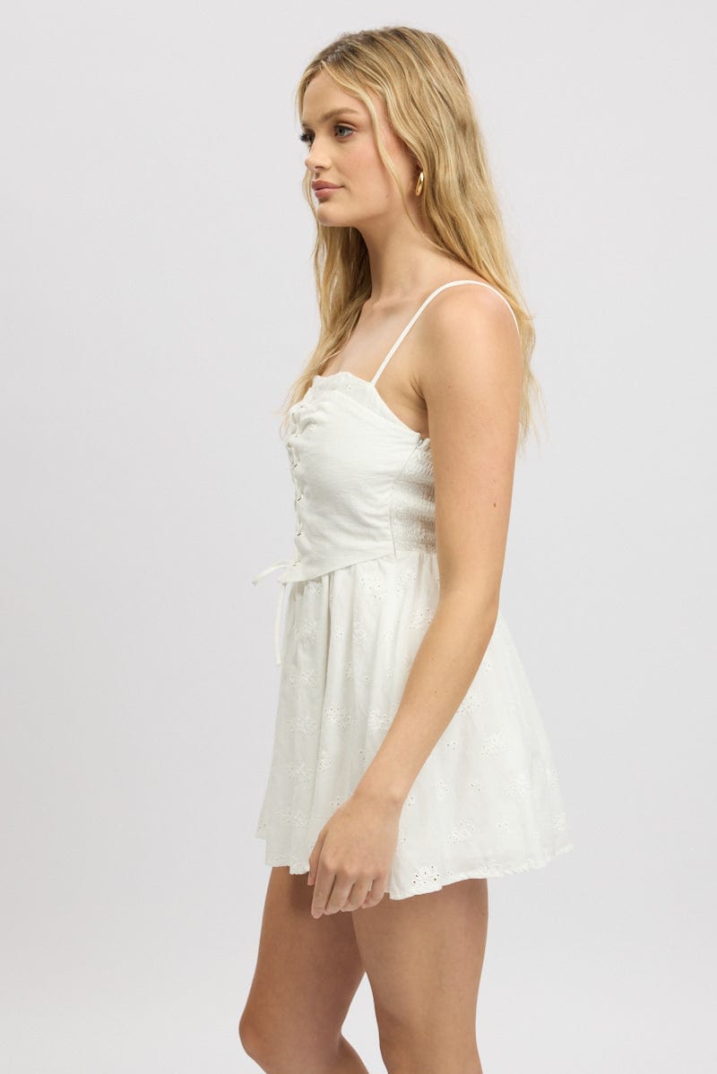 White Corset Mini Dress Eyelet Fabric