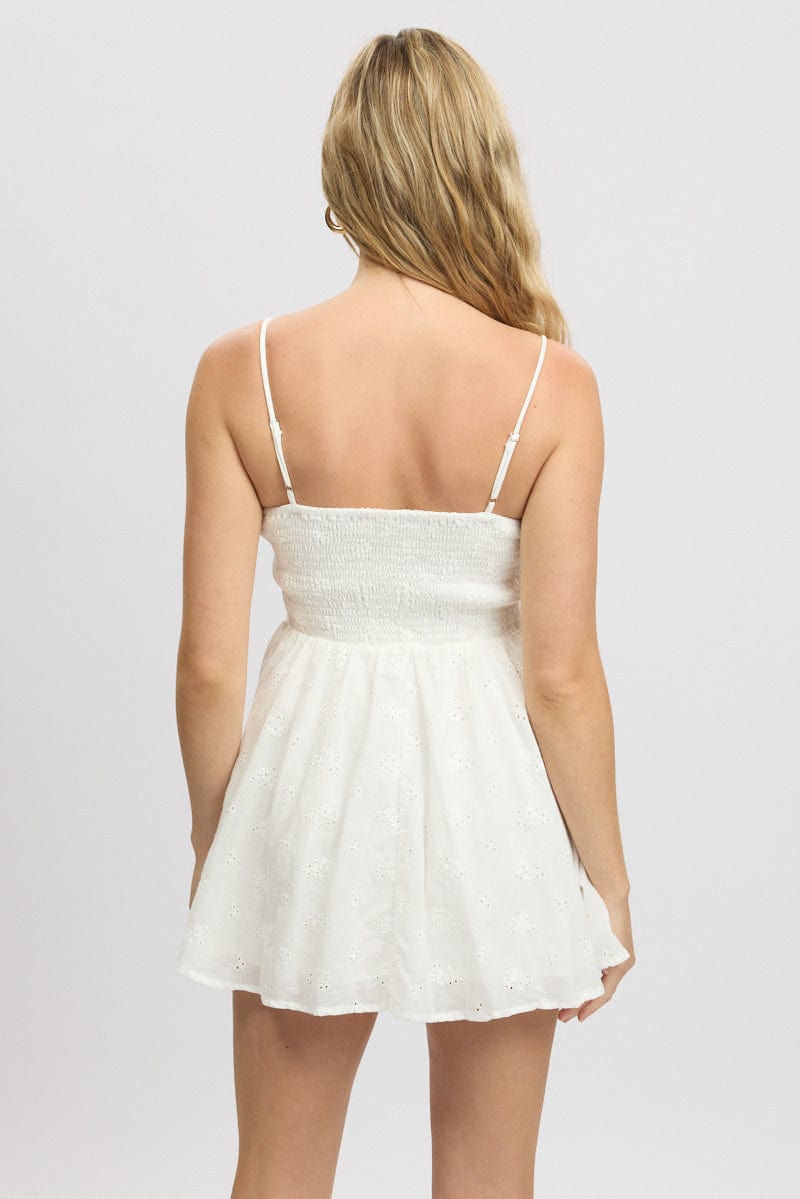 White Corset Mini Dress Eyelet Fabric