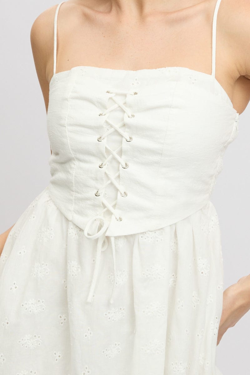 White Corset Mini Dress Eyelet Fabric