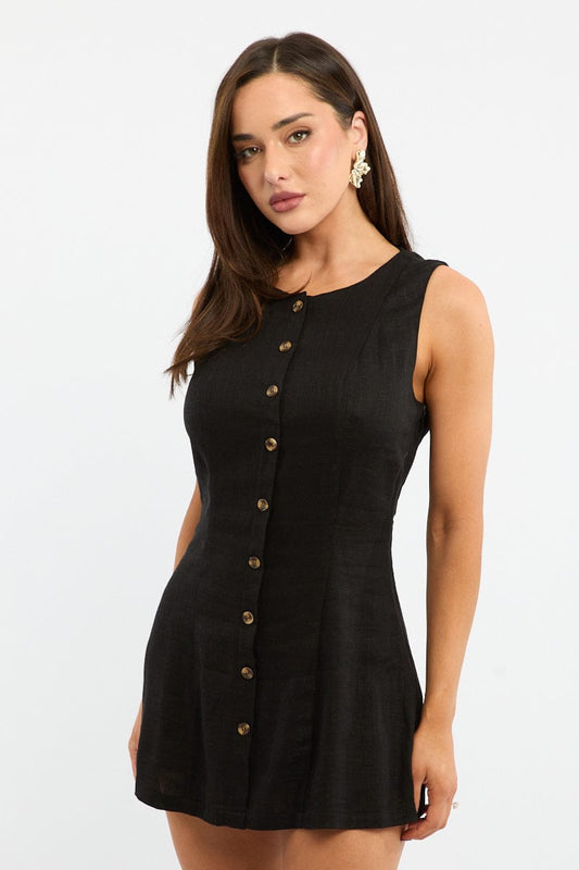 Black Button Through Mini Dress