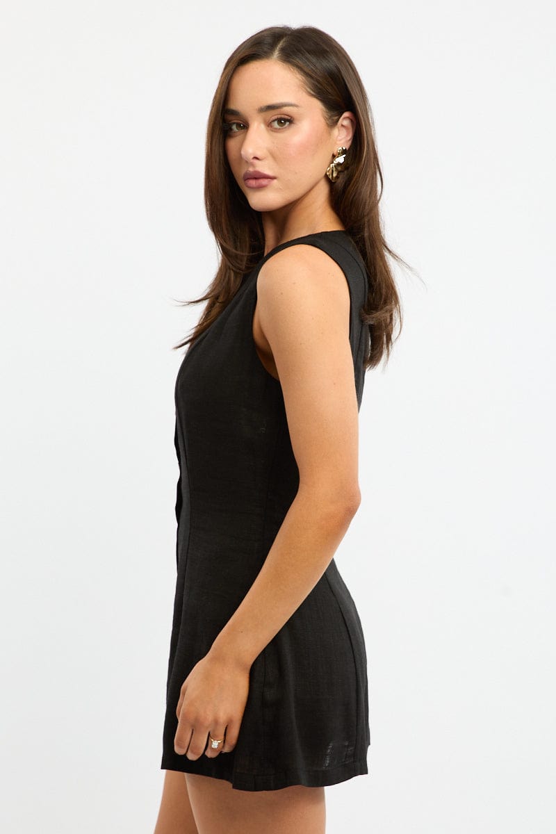 Black Button Through Mini Dress