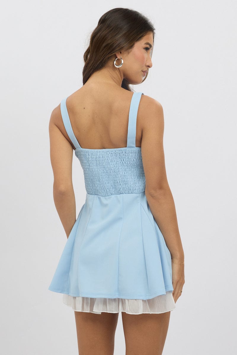 Blue Fit And Flare Dress Mini