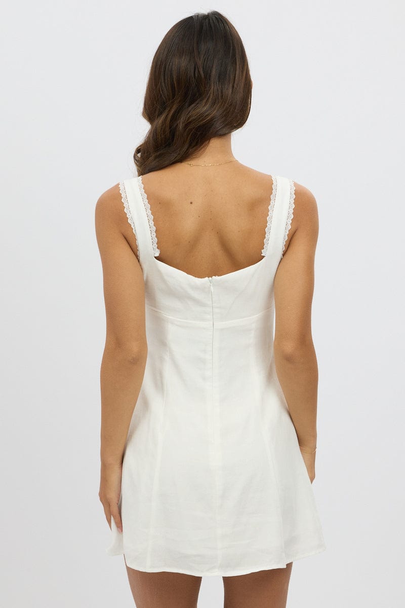 White Mini Dress Gathered Bust