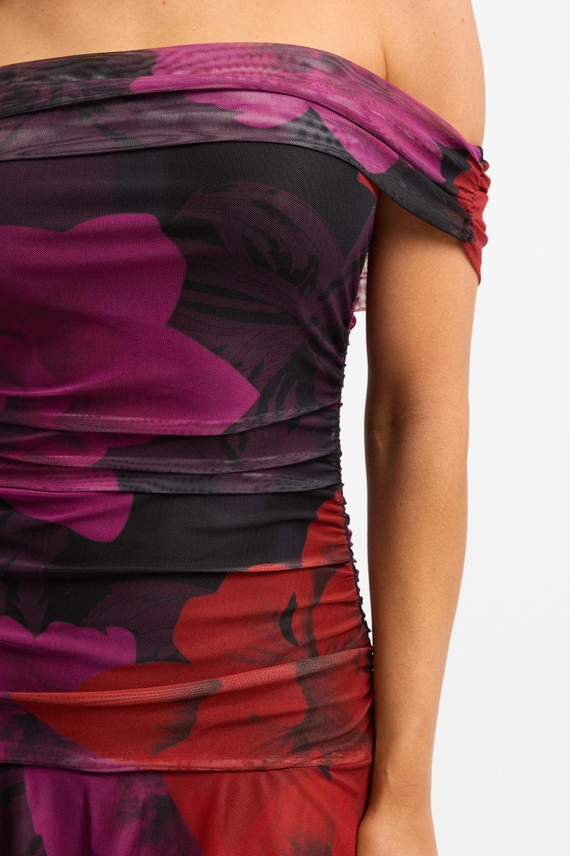 Black Floral Off Shoulder Dress Mini