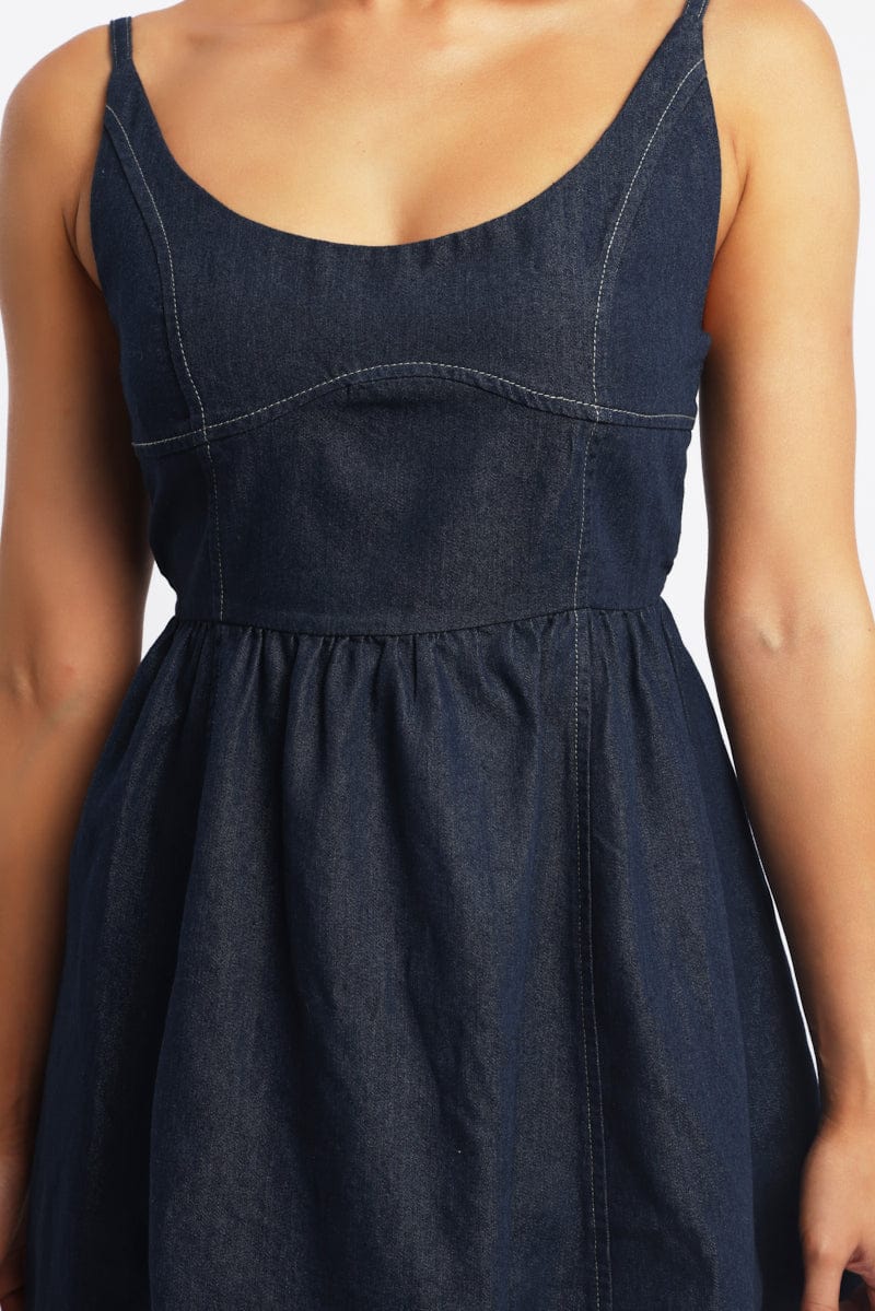 Blue Fit And Flare Dress Mini
