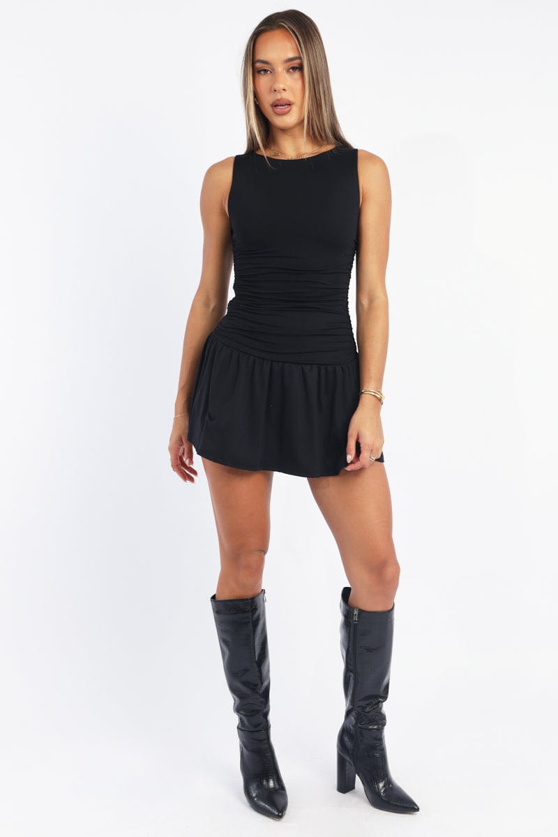 Black Mini Dress Drop Waist