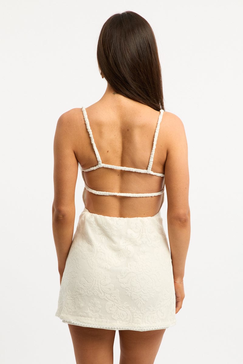 White Mini Dress Backless Lace