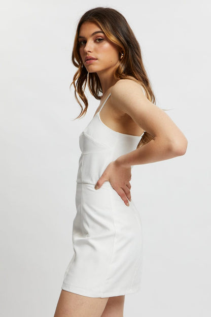 White Designer Panel Detail Mini Dress