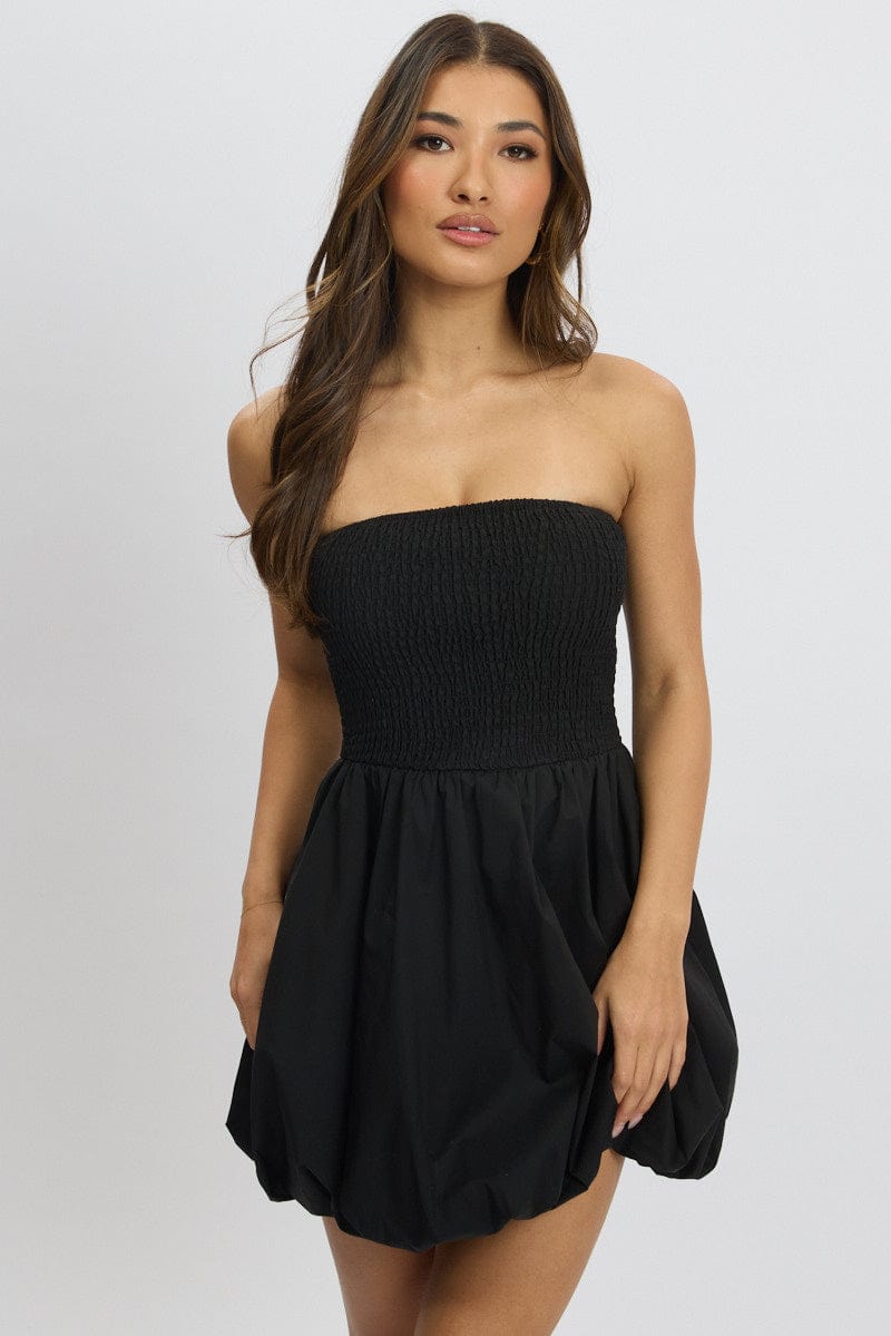 Black Bubble Mini Dress Strapless