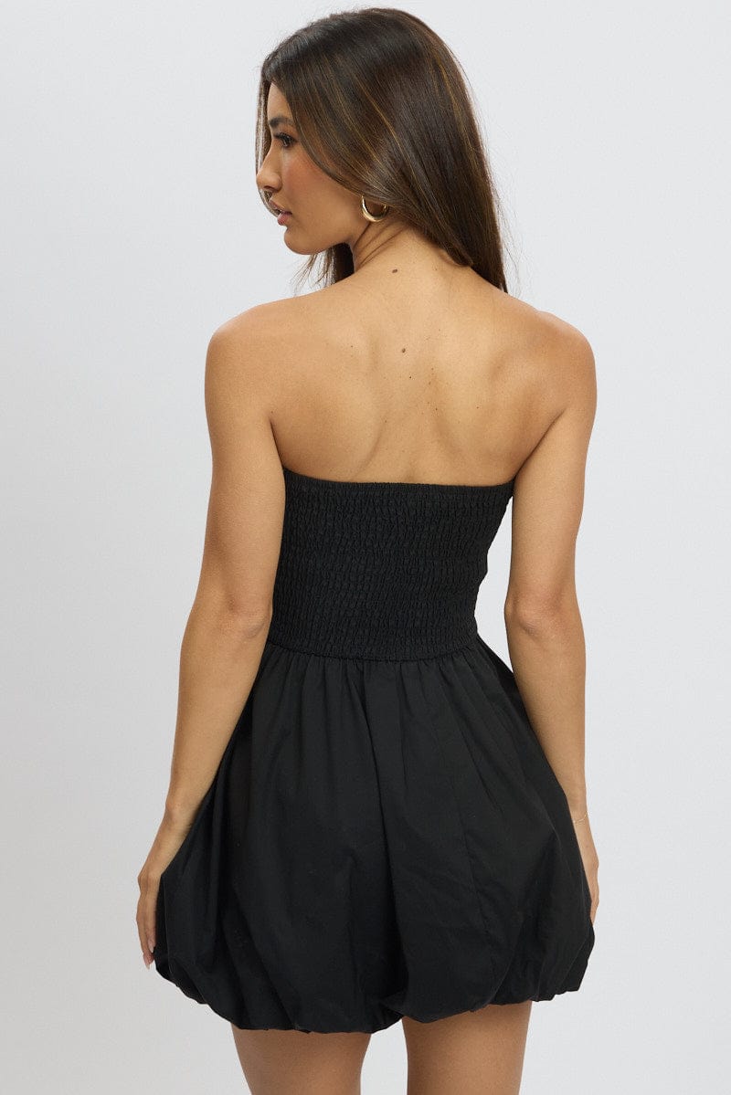 Black Bubble Mini Dress Strapless