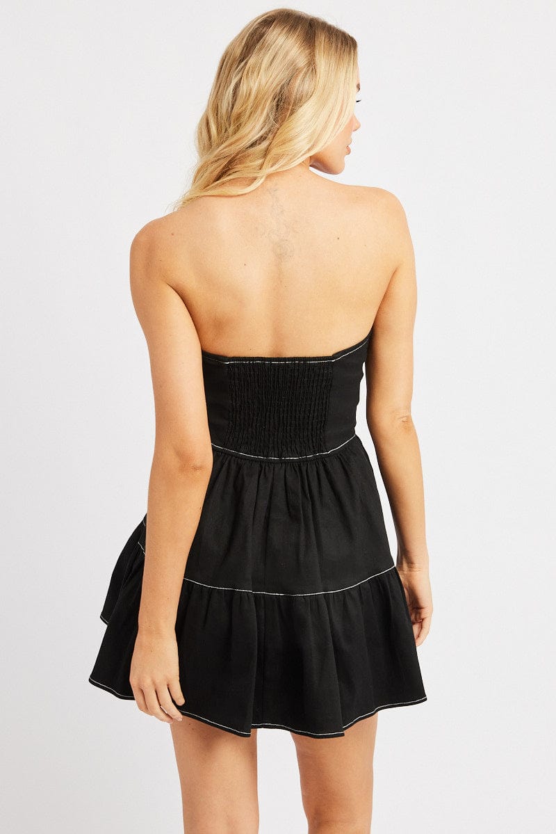 Black Fit And Flare Dress Mini Strapless