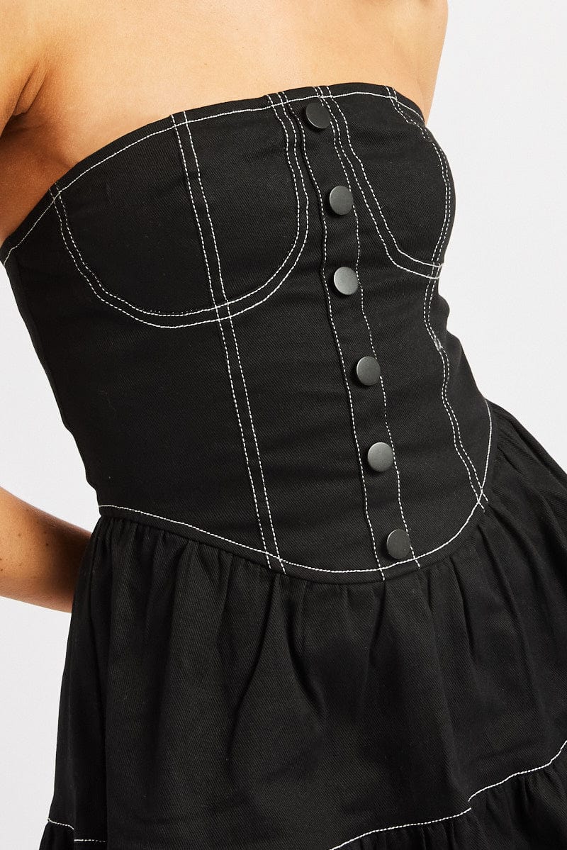 Black Fit And Flare Dress Mini Strapless