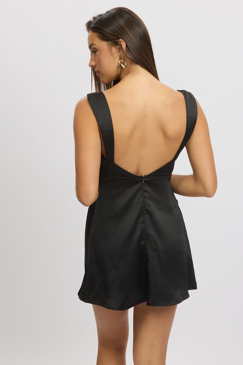 Black Mini Dress Cowl Neck Satin