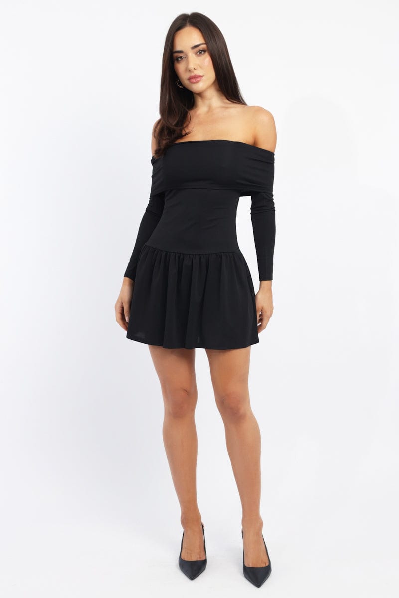 Black Off Shoulder Mini Dress