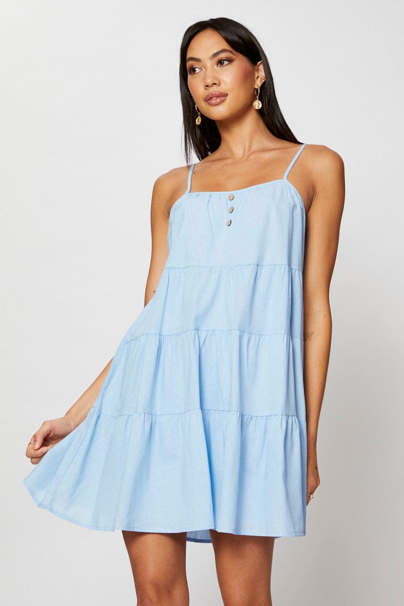 Blue A Line Dress Mini