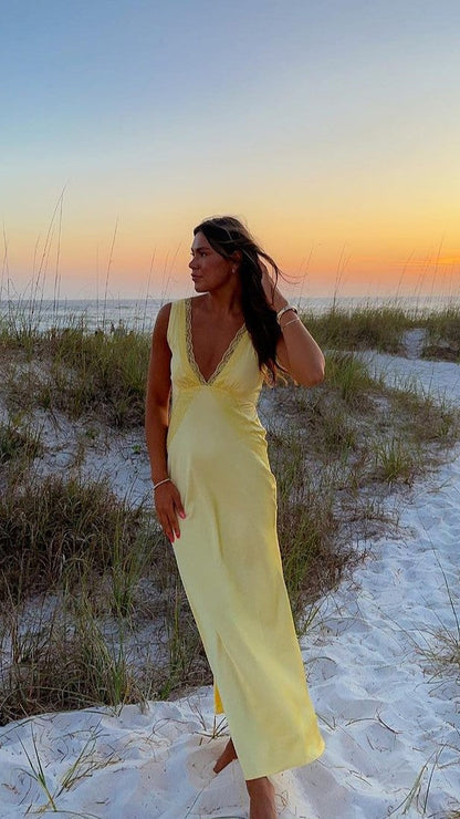 Basiano Maxi Dress - Yellow / Lace