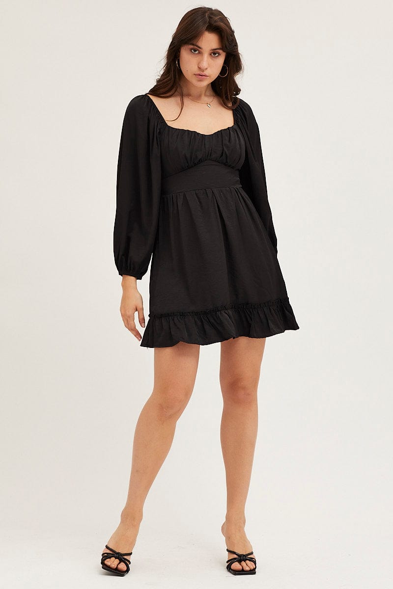 Black Long Sleeve A-Line Mini Dress