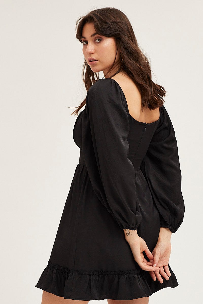 Black Long Sleeve A-Line Mini Dress