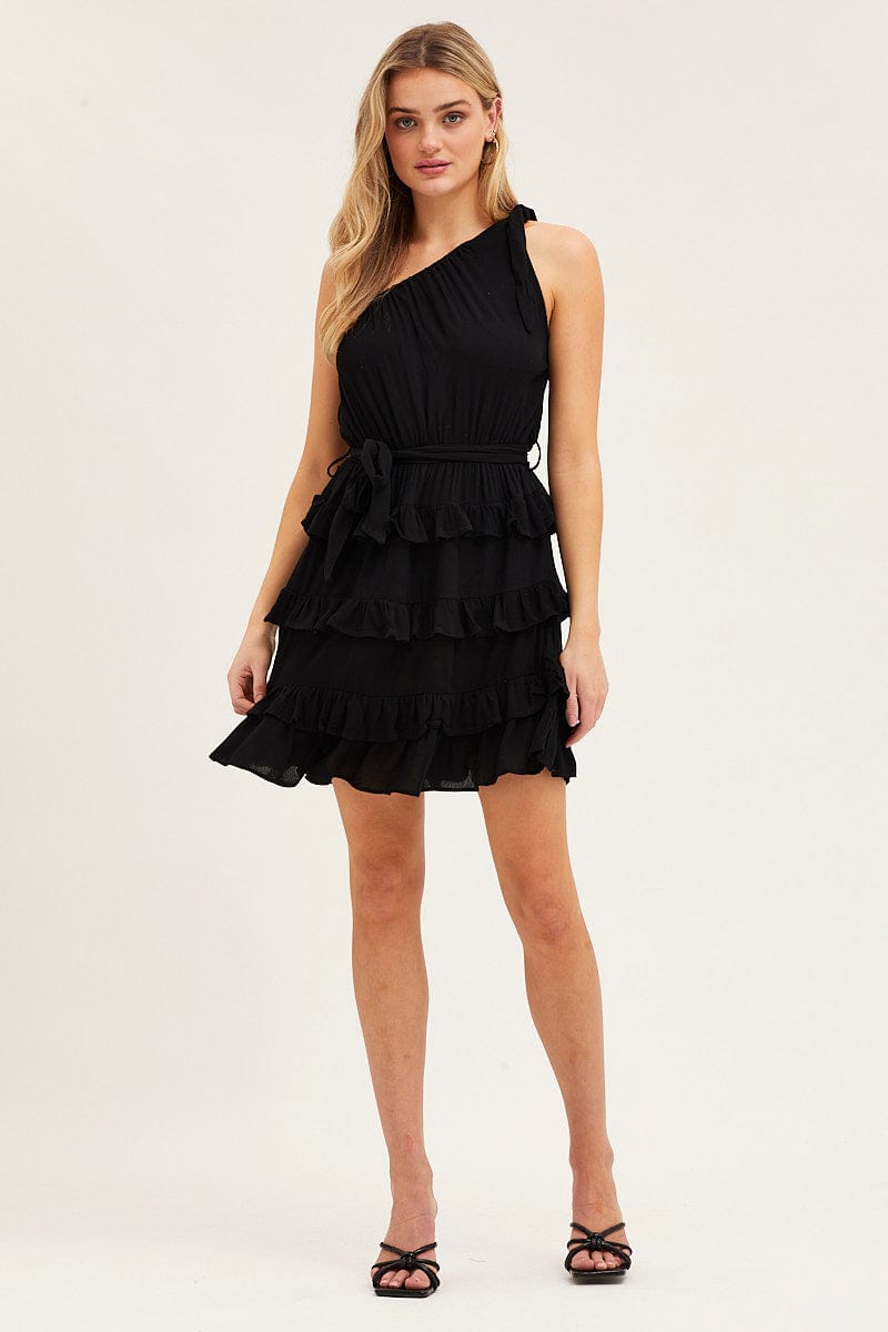 Black Mini Dress One Shoulder Sleeveless