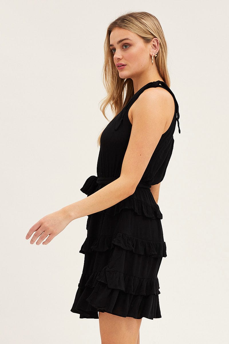 Black Mini Dress One Shoulder Sleeveless