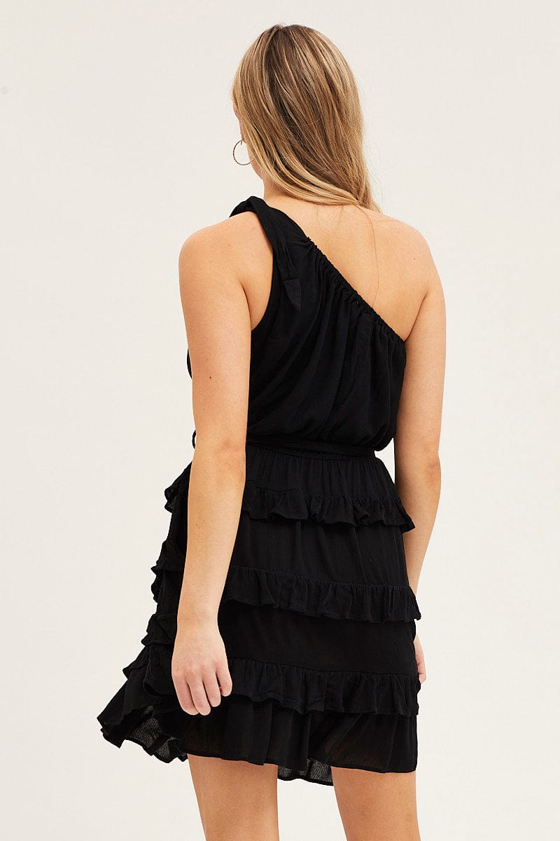 Black Mini Dress One Shoulder Sleeveless